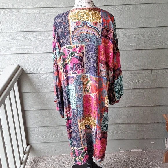 Natural Life Sierra Patchwork Print Duster Size L/XL Boho Multicolor Casual - Picture 8 of 11